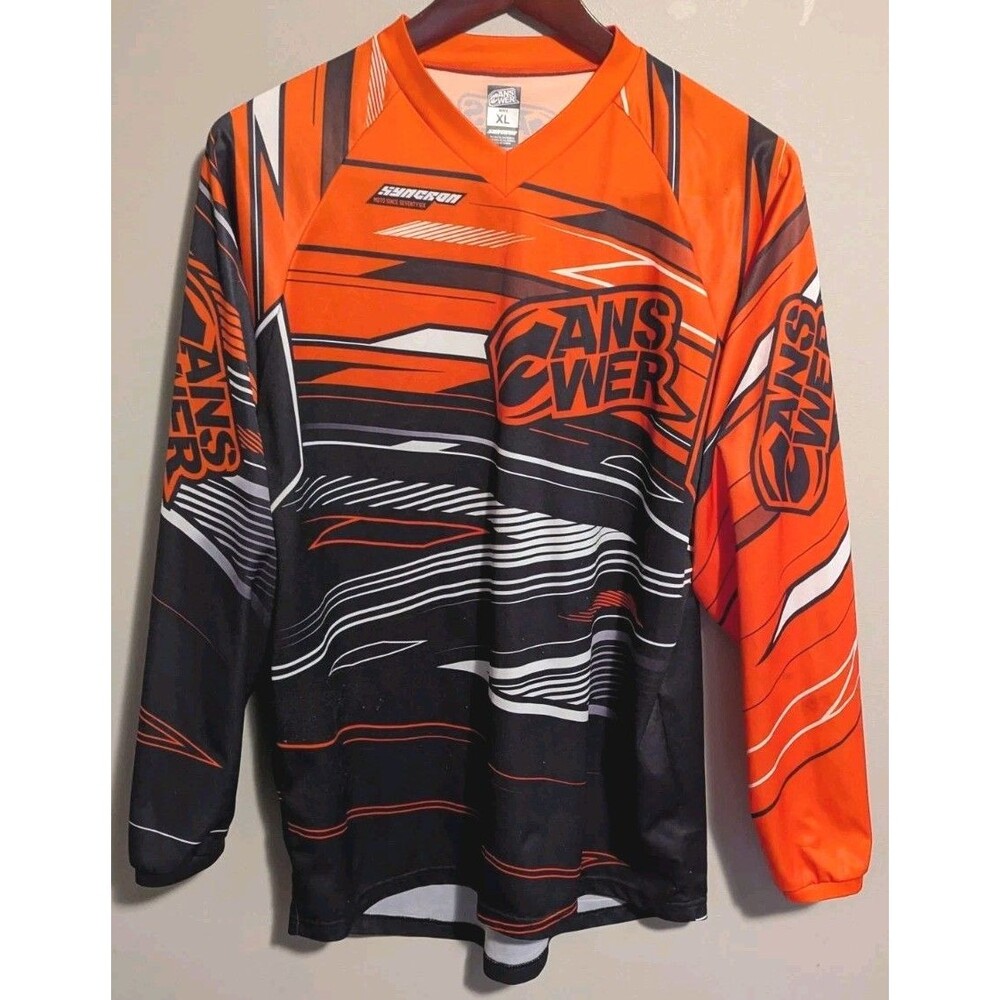 ANSR Answer Racing Orange Black Mens Spell Out Motocross Jersey Shirt Size XL